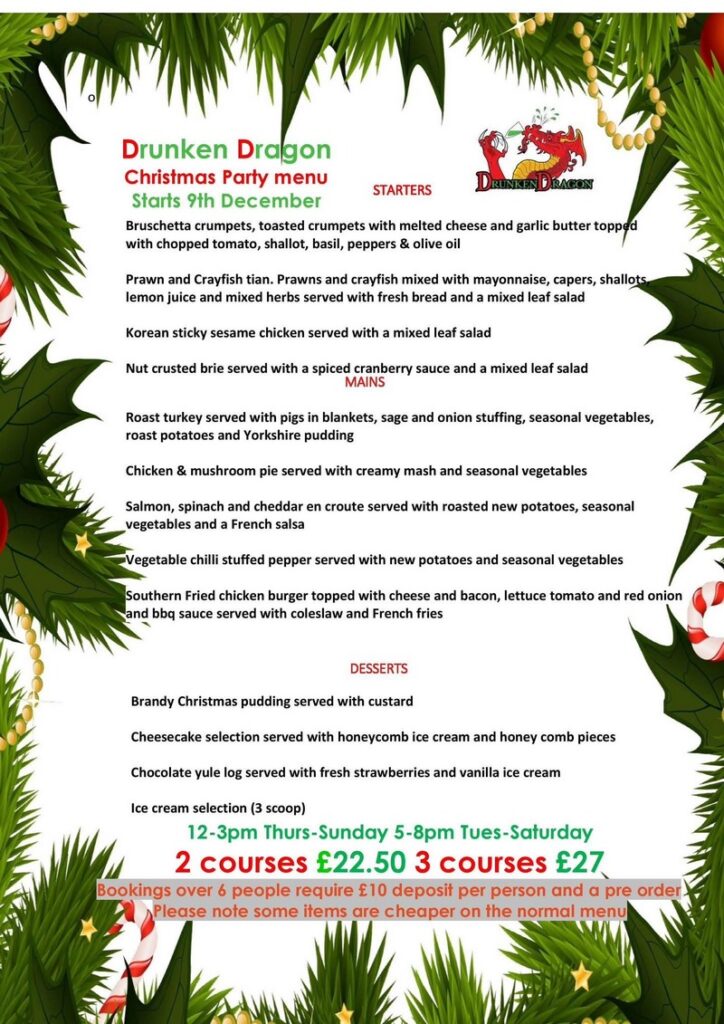 drunken dragon christmas set menu 2025