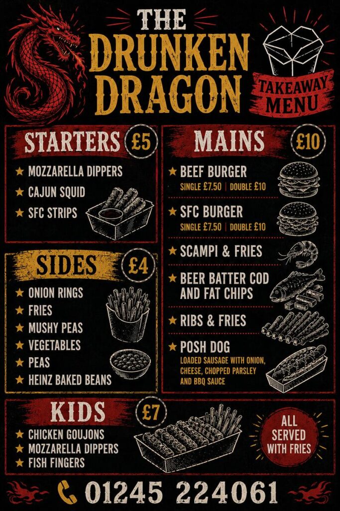 drunken dragon bicknacre takeaway menu 2026